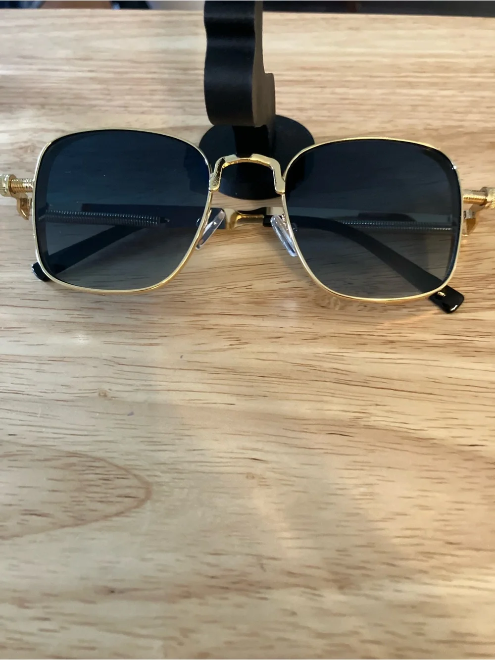 Gold Frame Men’s Sunglasses with Gradient Black Greenish Lenses